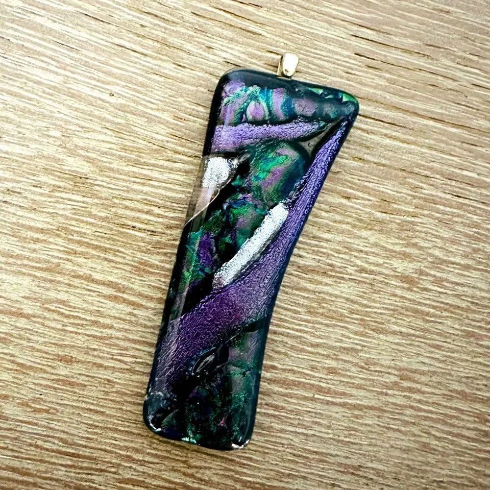 Dichroic Glass Purple Teal Green Iridescent Necklace Pendant